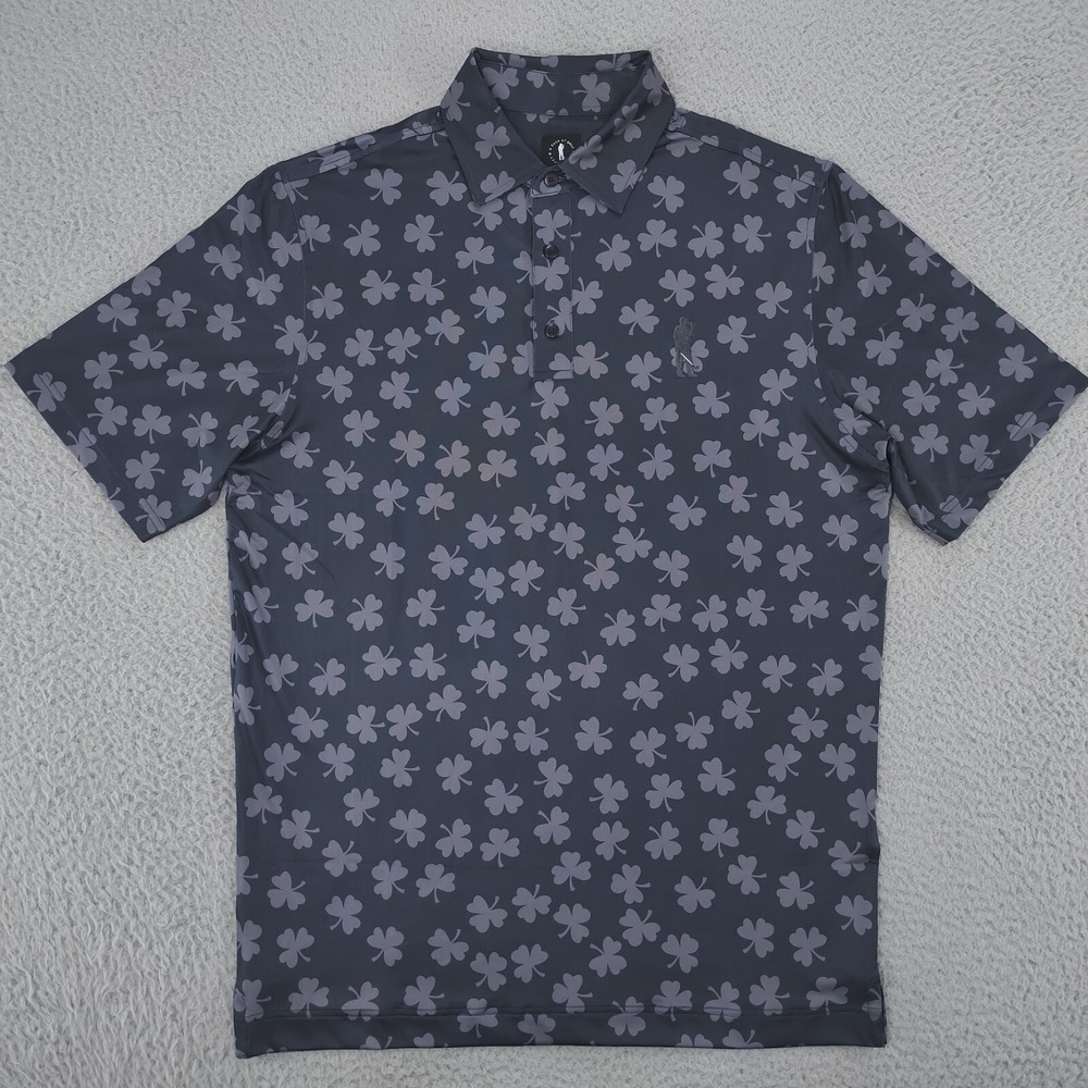U Suck At Golf Polo Shirt Mens Medium Gray Shamrock Print Short Slv Performance